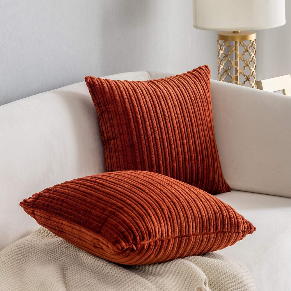 3957 Kevin Textile Fall Pillow Covers Square Striped Corduroy Autunm Decor